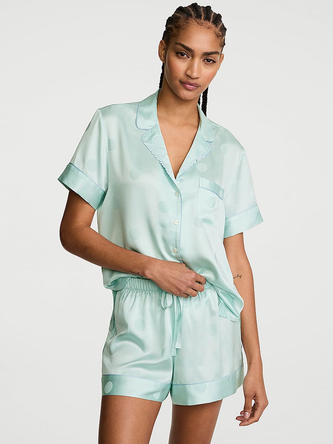 vs Victoria's Secret Signature Satin Short Pajama Set Yacht Blue 1 of 2 