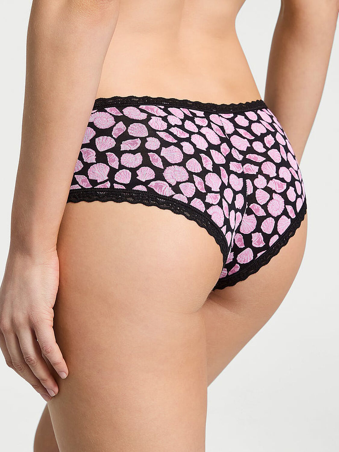 vs The Lacie Cotton Lace-Waist Cheeky Panty Black & Pink Seashells 2 of 3 