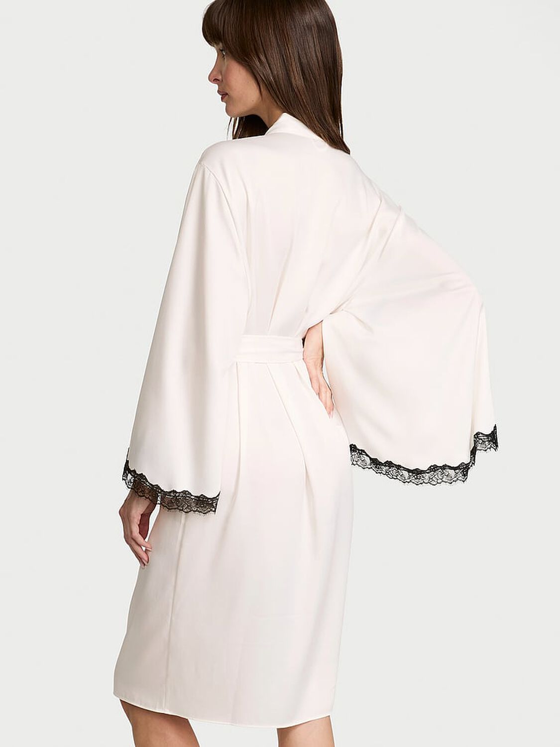 vs Very Sexy Satin Rose Lace-Trim Midi Robe Coconut White 2 of 3 