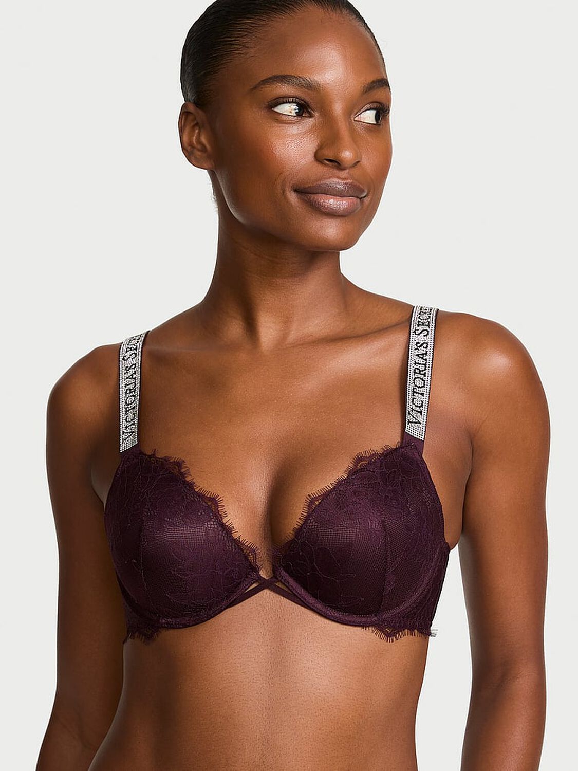 vs Very Sexy Shine Strap Lace Push-Up Bra Winter Wine 1 of 2 