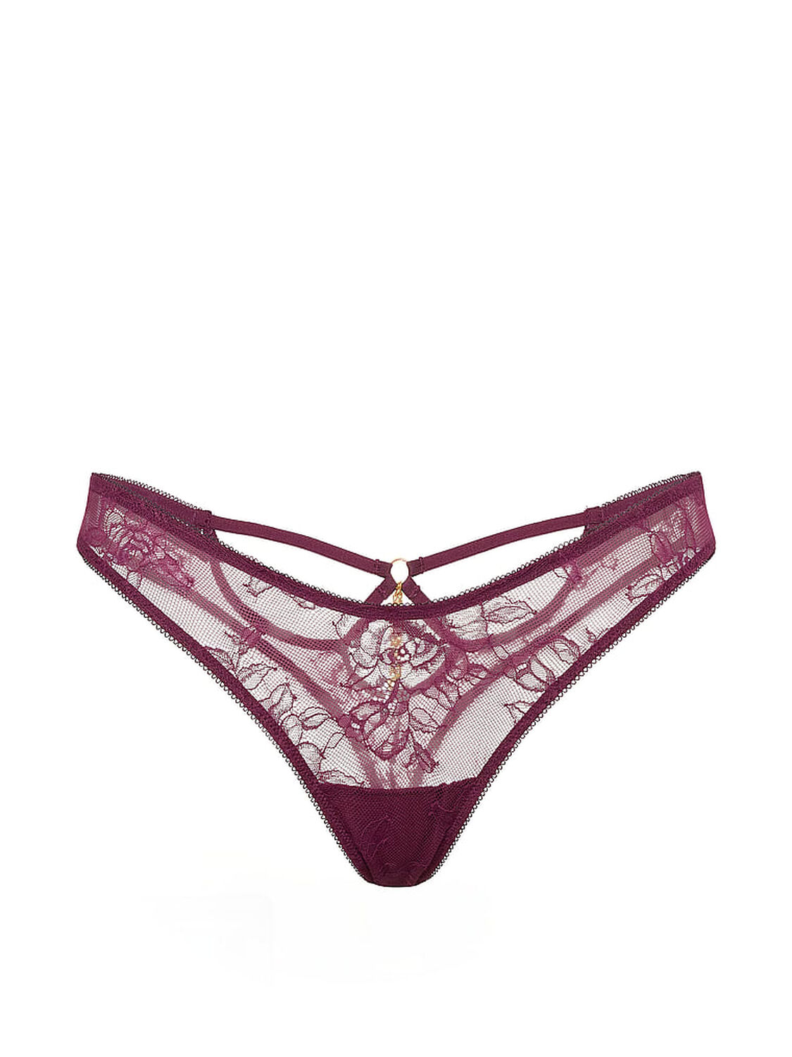 vs Very Sexy Rose Lace Strappy-Back Hardware Thong Panty Rich Maroon 3 of 4 