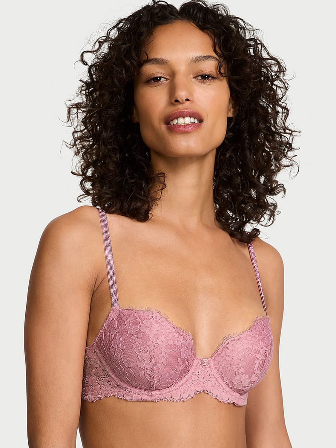 vs Dream Angels Twinkle Strap Lace Classic-Coverage Demi Bra Dusk Mauve 1 of 3 