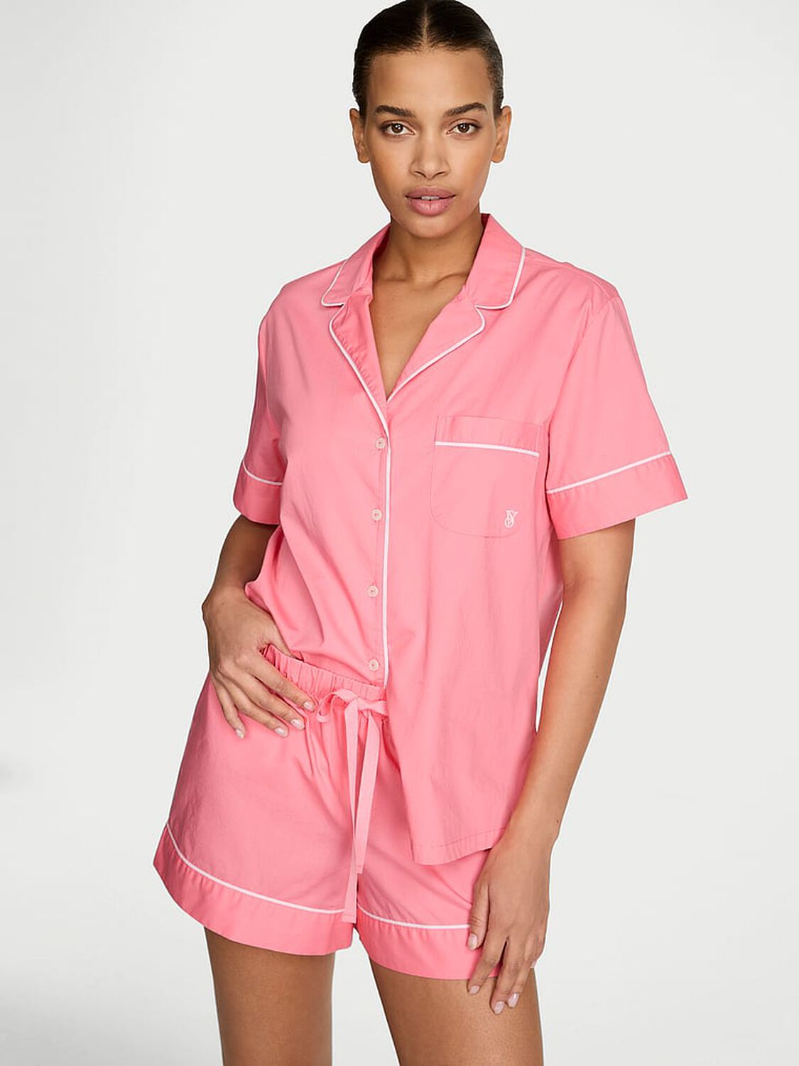 vs Victoria's Secret Heritage Cotton Short Pajama Set Pink Cocktail 1 of 3 