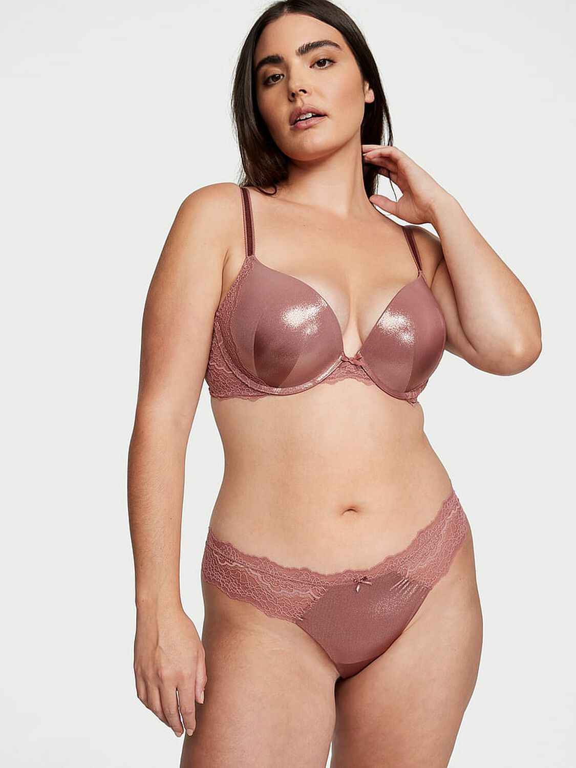 vs Dream Angels Lace-Trim Smooth Shimmer Thong Panty Vintage Rose Shimmer 4 of 4 