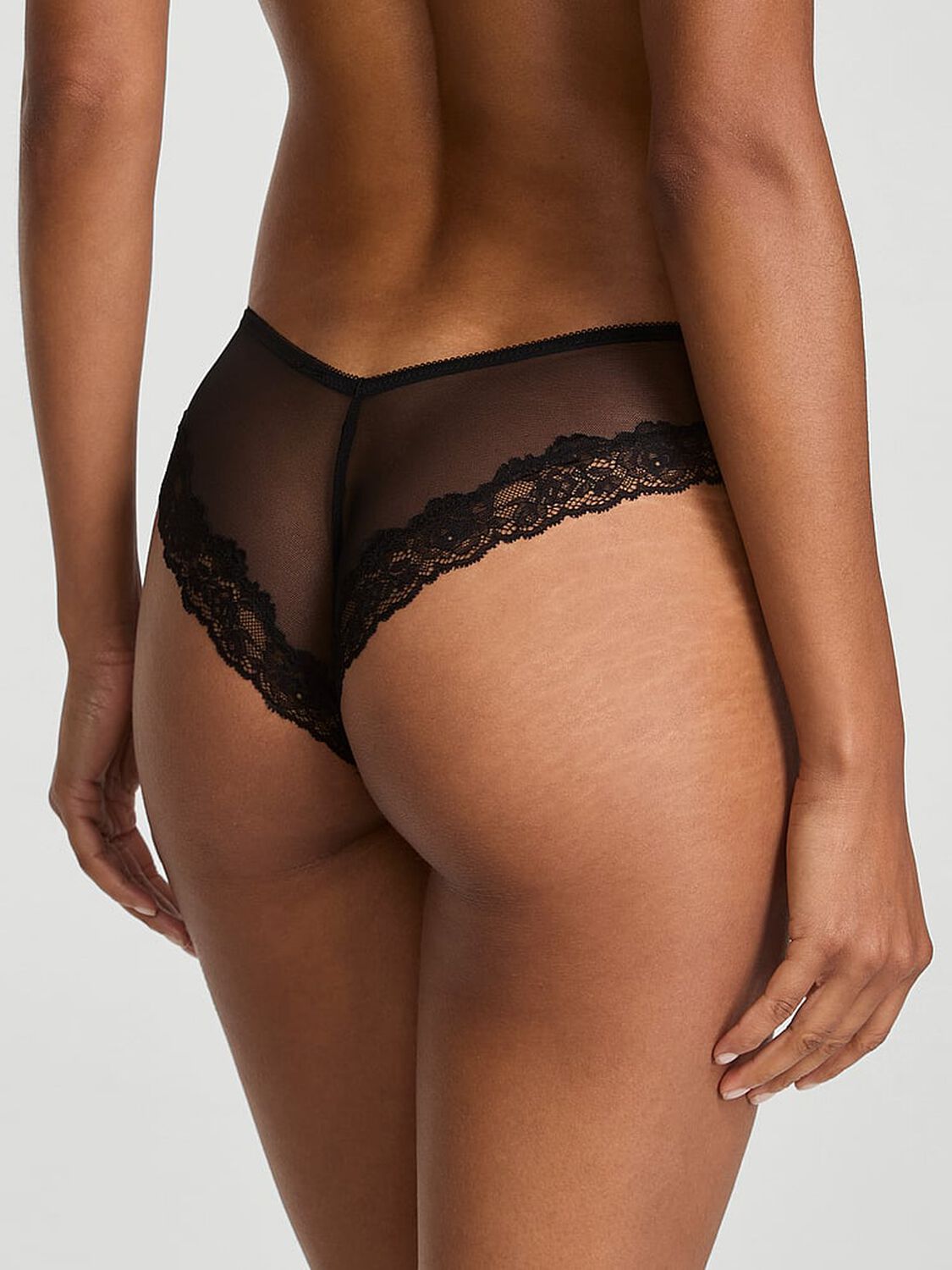 vs Very Sexy Mesh Lace-Trim High-Leg Cheeky Panty Black 2 of 3 