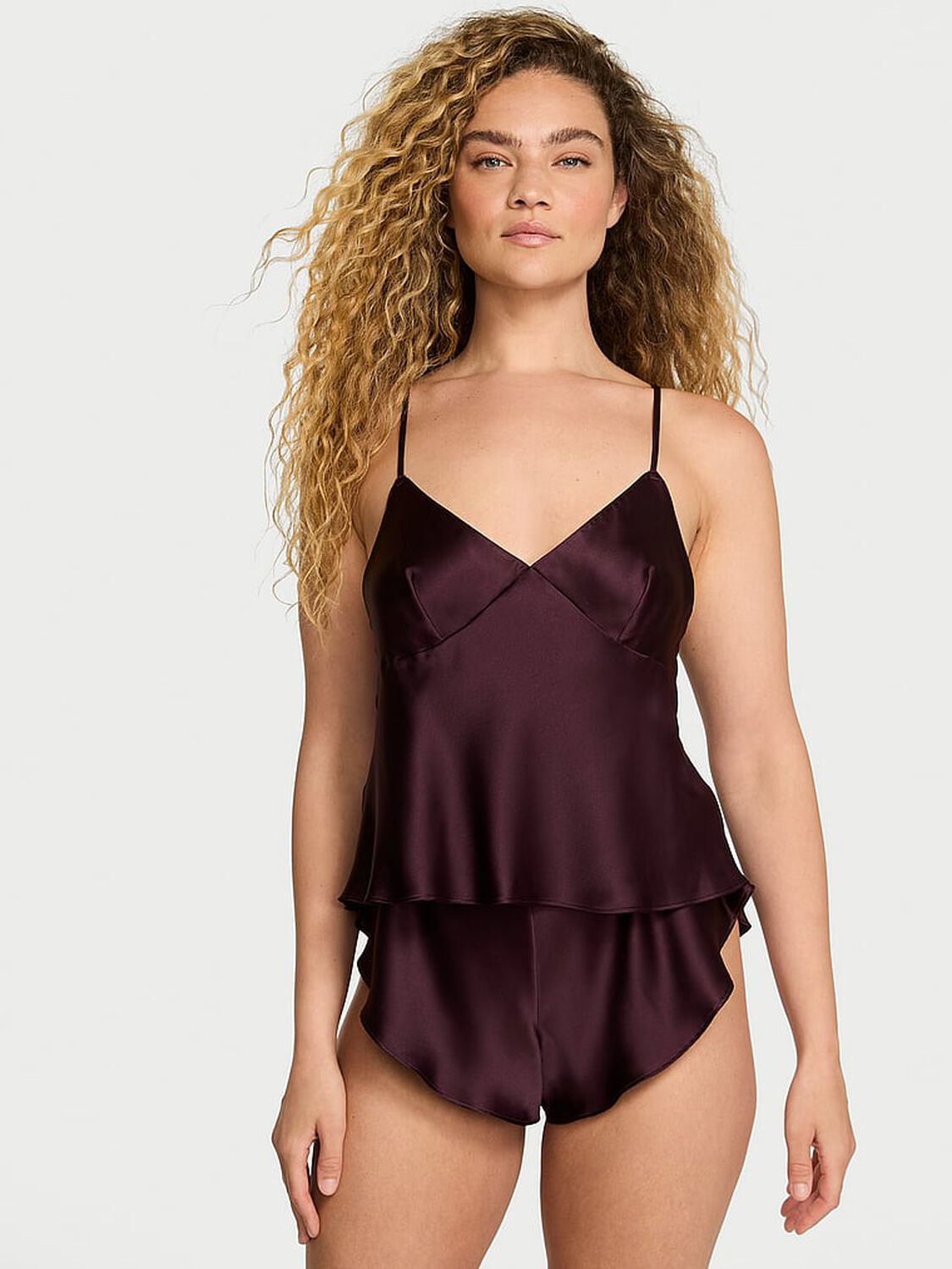 vs Victoria's Secret Satin Open-Back Cami & Shorts Set Winter Wine 2 of 3 