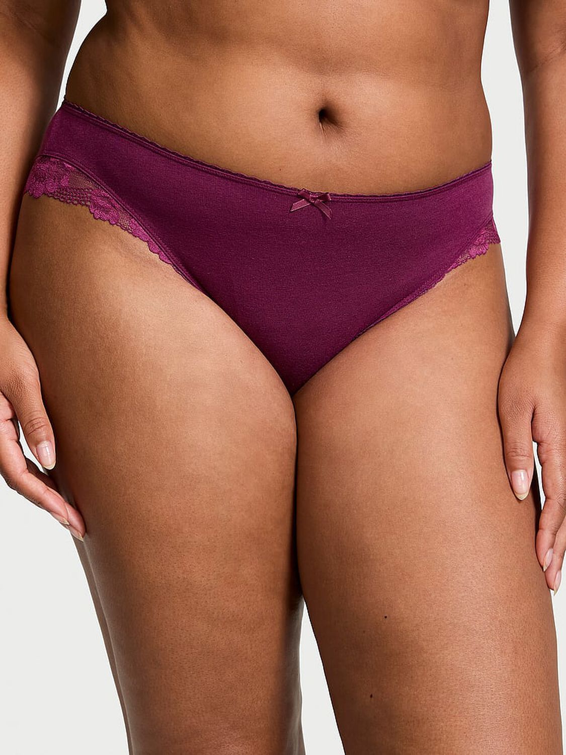 vs Victoria's Secret Stretch Cotton Lace-Trim Bikini Panty Plum Rouge 1 of 3 