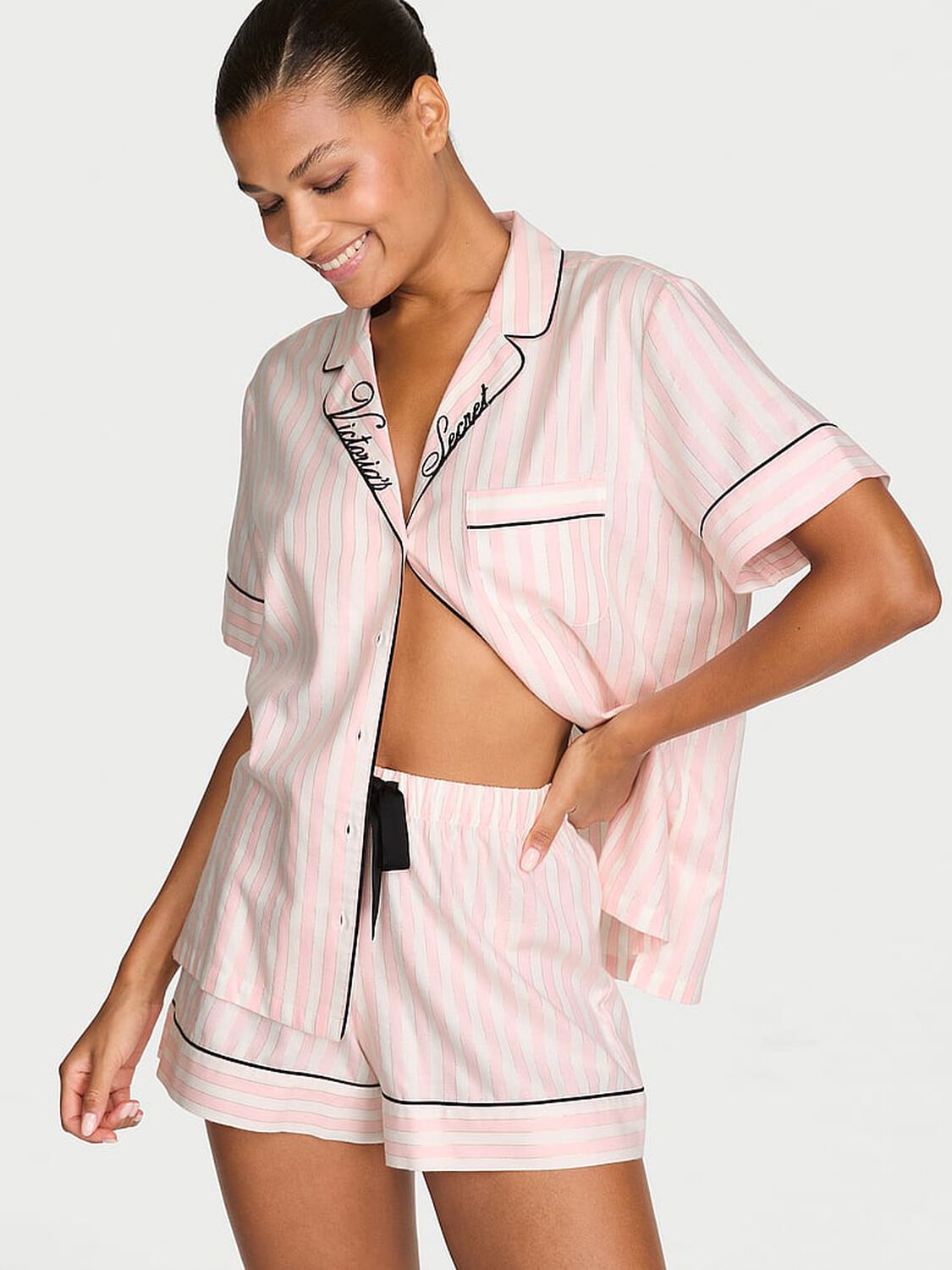 vs Victoria's Secret Flannel Short Pajama Set Heritage Stripe 1 of 2 