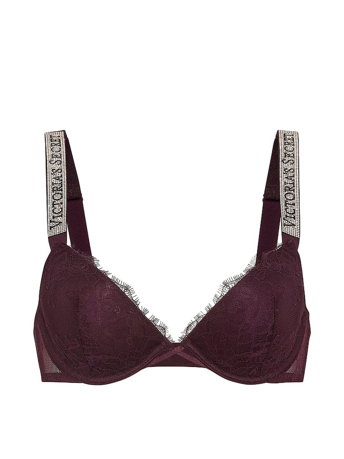 vs Very Sexy Shine Strap Rose Lace Lightly Lined Low-Cut Demi Bra Winter Wine 3 of 3 