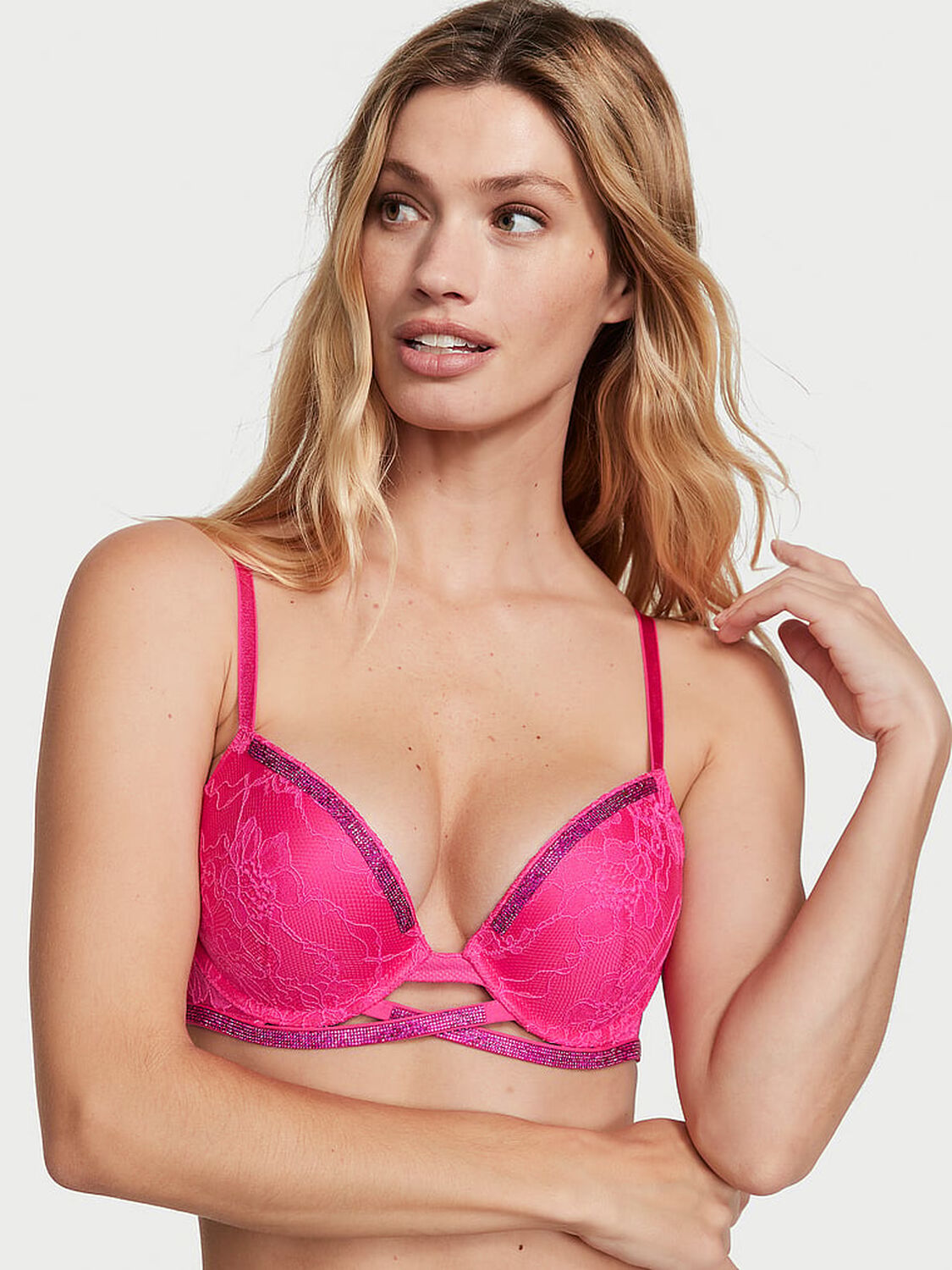 vs Very Sexy Shine Cradle Lace Push-Up Bra Hot Pink 1 of 4 