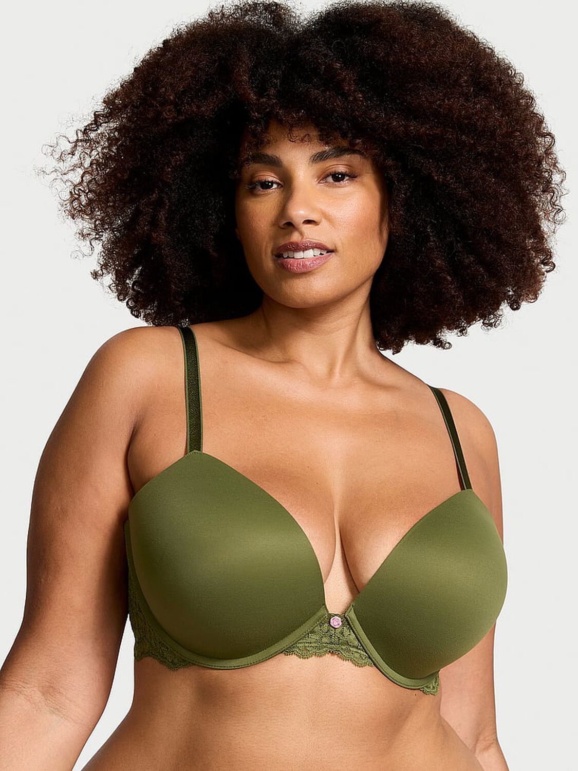 vs Dream Angels Smooth & Lace Push-Up Bra Woodland Green 1 of 4 