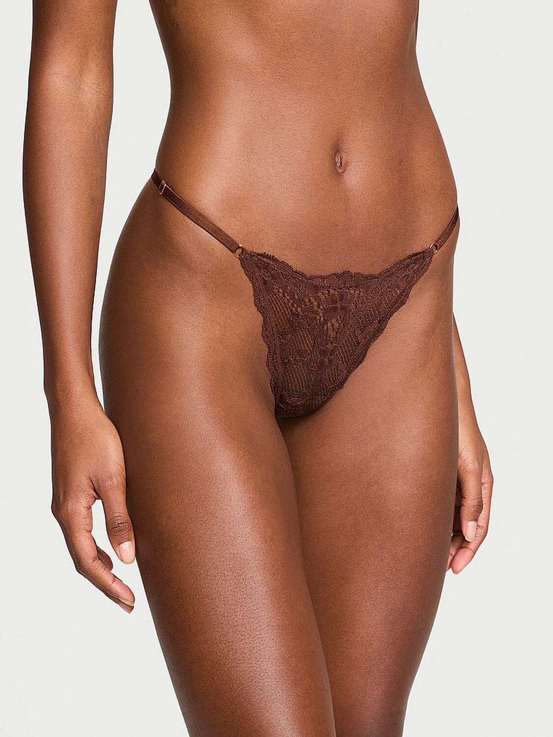 vs Dream Angels Lace Adjustable V-String Panty Ganache 1 of 3 