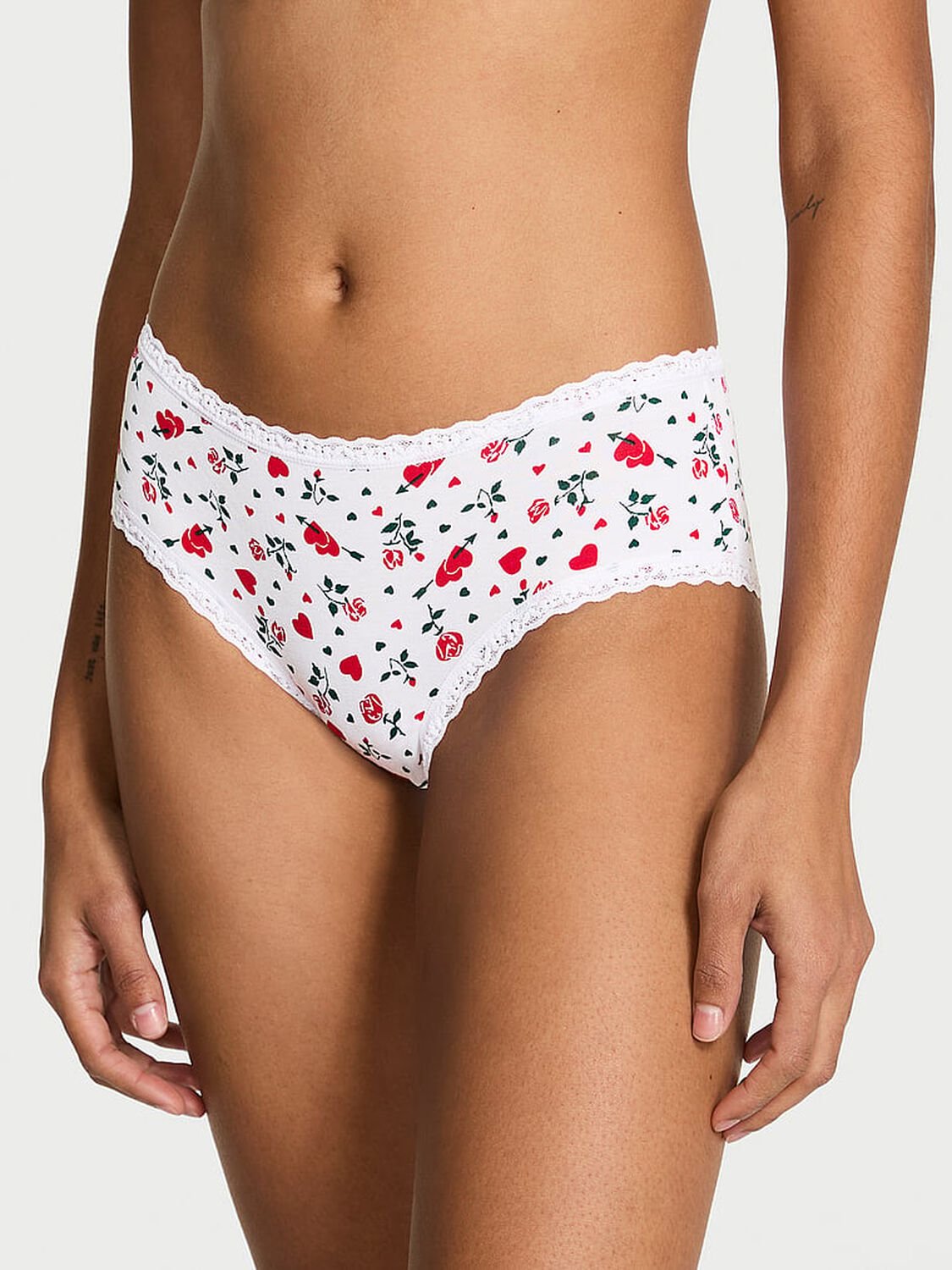vs Lace Trim Cotton Lace-Waist Cheeky Panty White Roses 1 of 3 