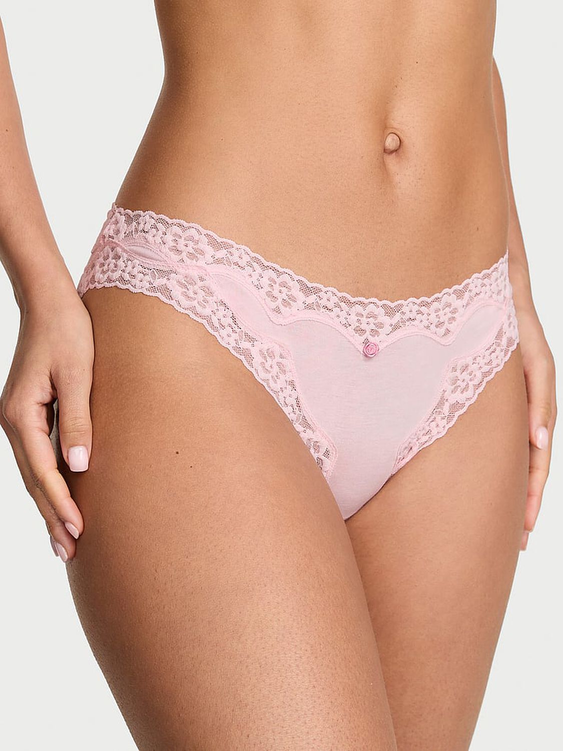 vs Lace Trim Cotton Lace-Waist Bikini Panty Angel Pink 1 of 3 