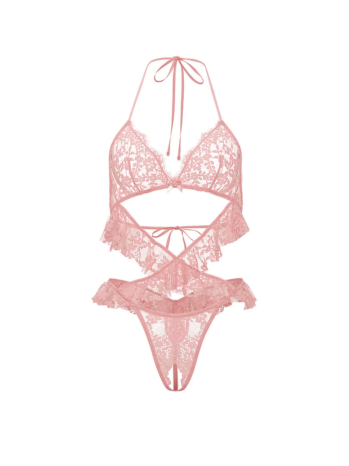 vs Dream Angels Lace Flutter Halter Peekaboo Teddy Chalk Rose 3 of 3 