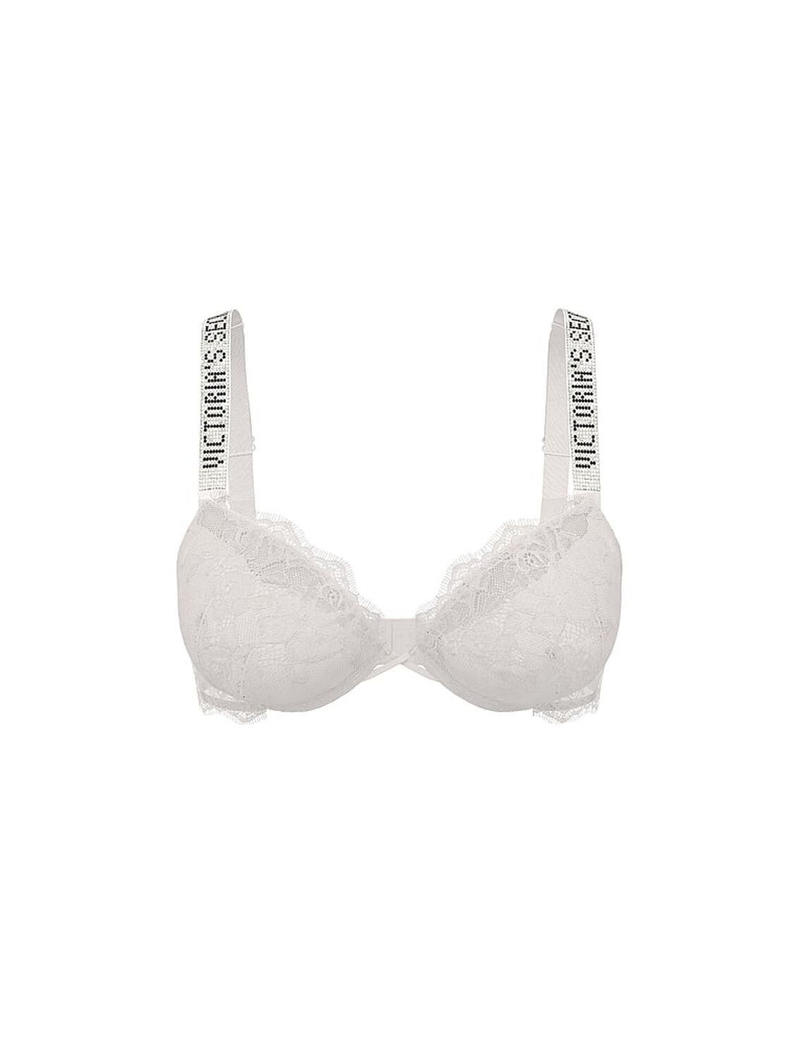 vs Very Sexy Bombshell Add-2-Cups Shine Strap Rose Lace Push-Up Bra Coconut White 1 of 1 