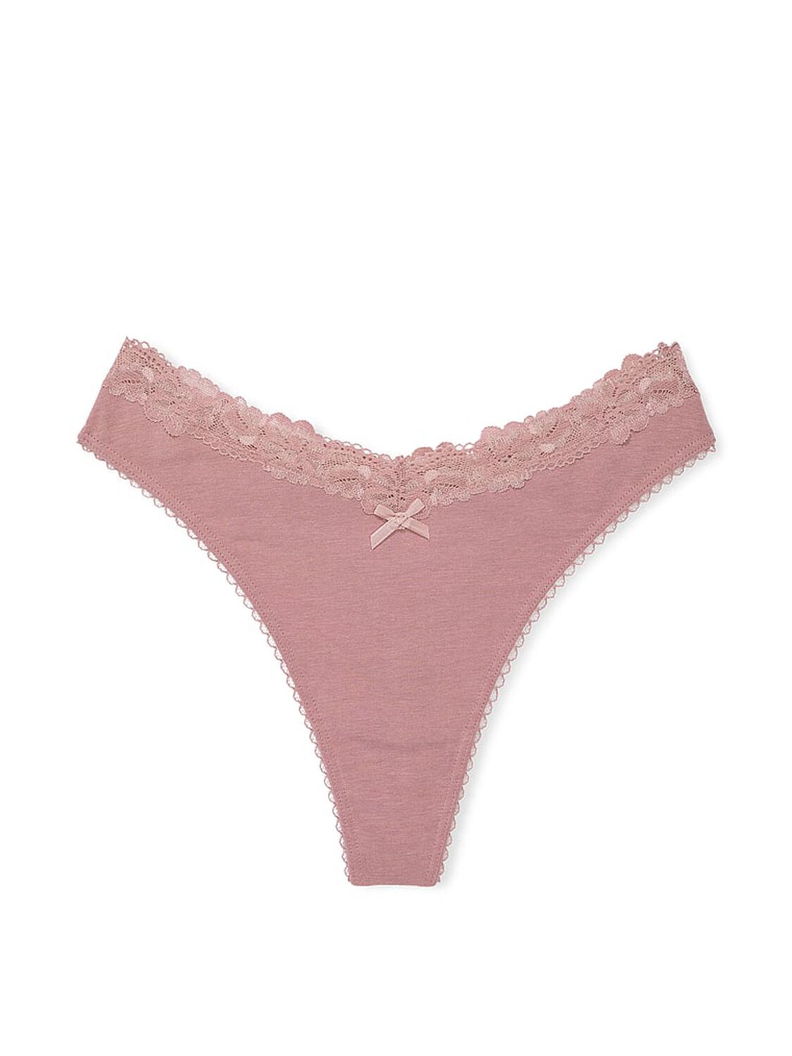 vs Victoria's Secret Stretch Cotton Lace-Waist Scoop High-Leg Thong Panty Nostalgia Rose 3 of 3 
