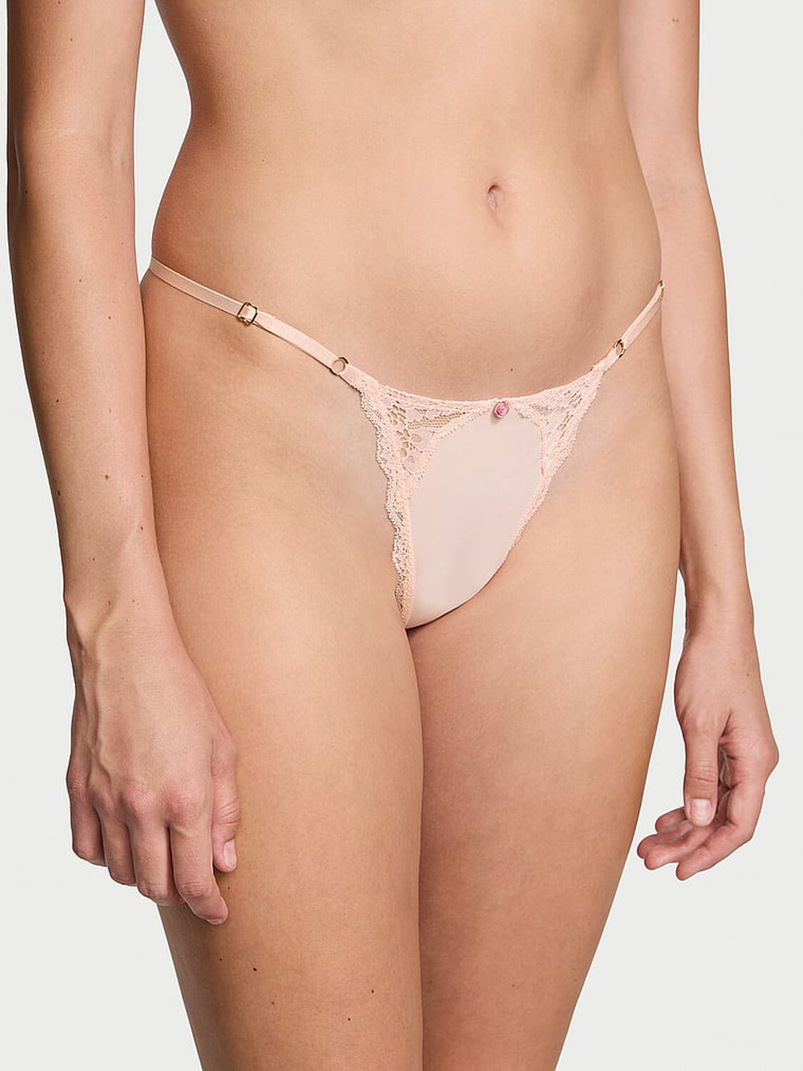 vs Dream Angels Lace-Trim Adjustable V-String Panty Purest Pink 1 of 3 
