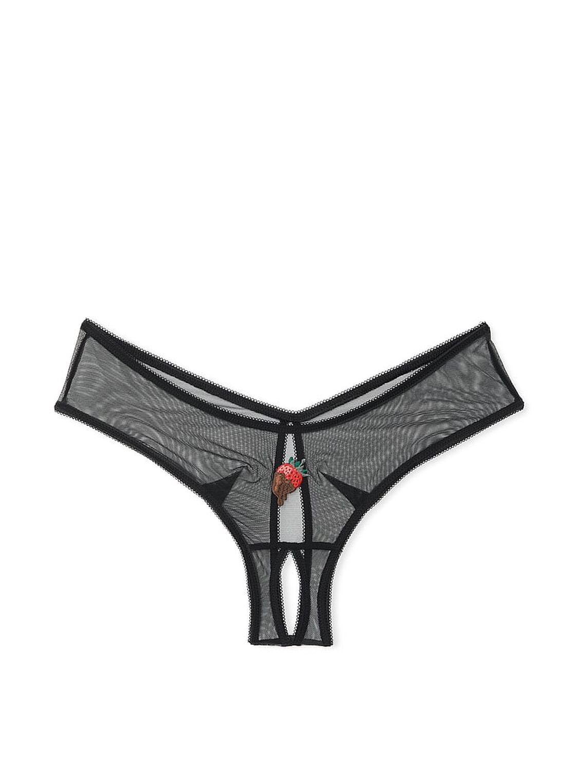 vs Very Sexy Mesh High-Leg Crotchless Cheeky Panty Black Strawberry 3 of 3 