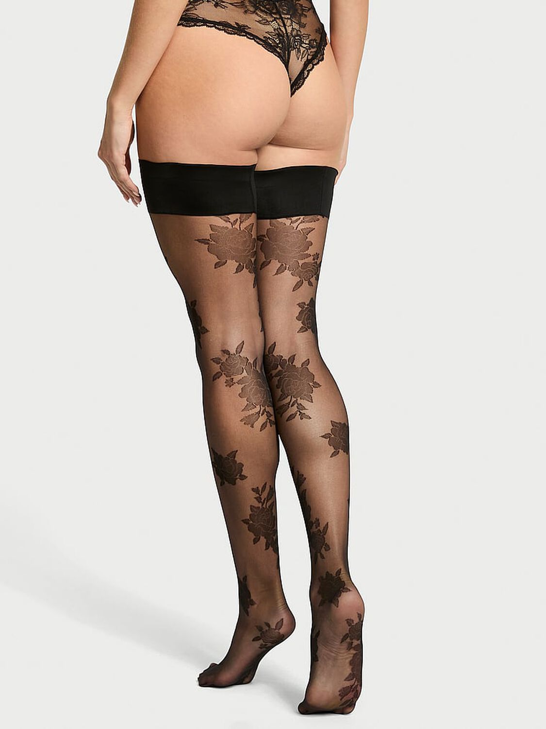 vs Very Sexy Red Rose Printed Thigh Highs Black 2 of 4 