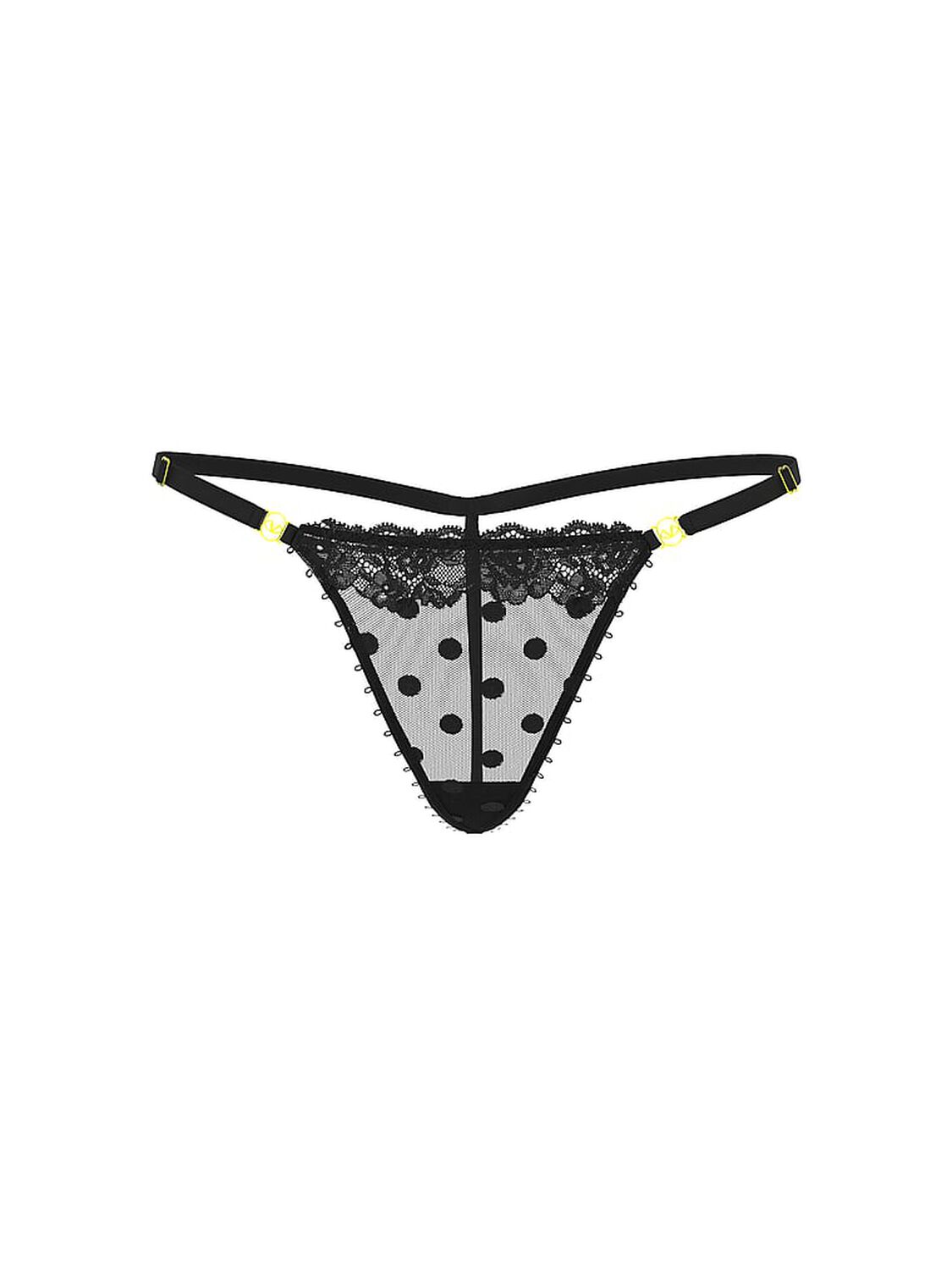 vs Very Sexy Sheer Heritage Dot Lace-Trim V-String Panty Black 3 of 5 