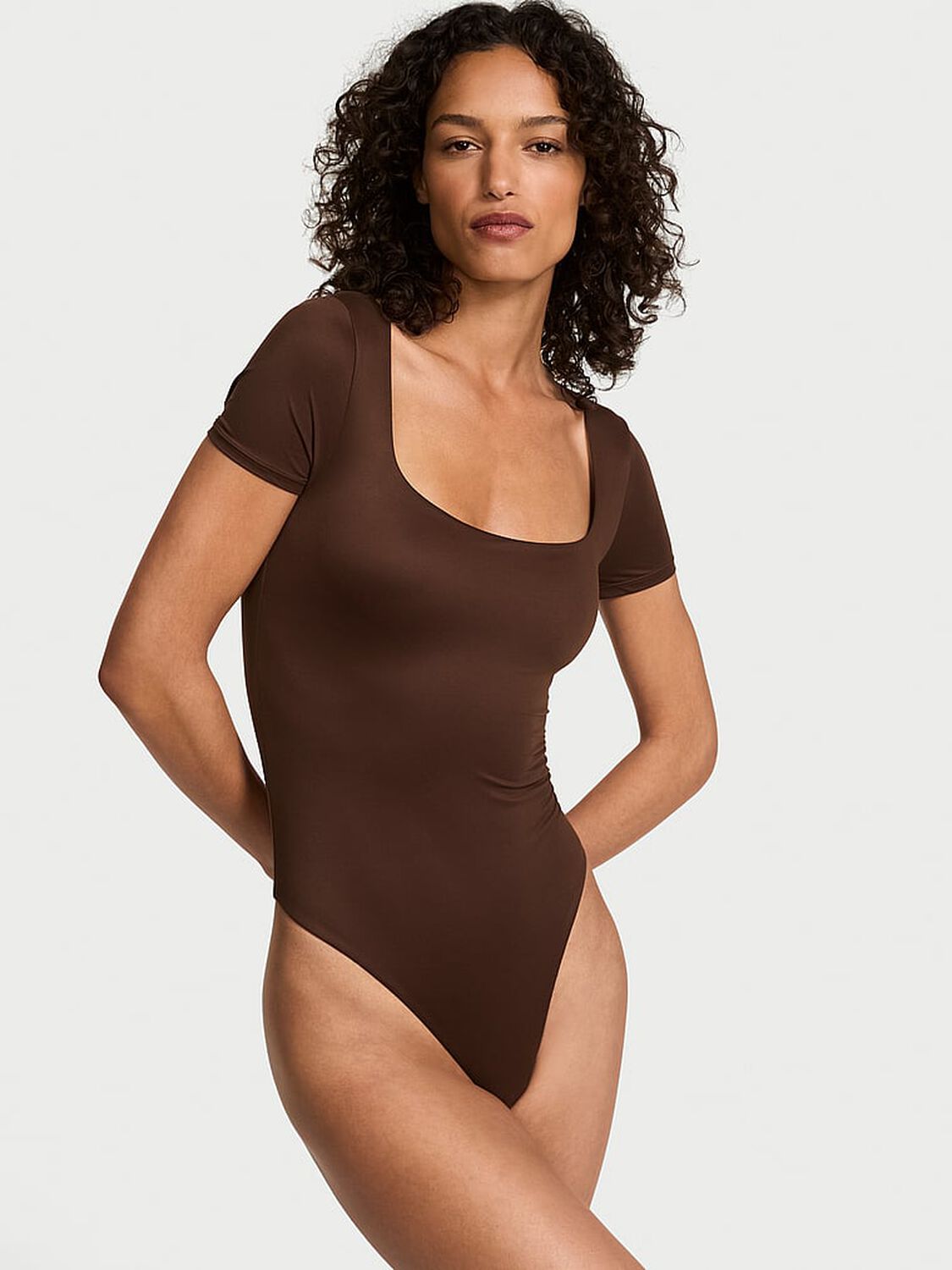 vs Victoria's Secret Bodywear by Victoria with FeatherSoft™ Innovation Square-Neck Bodysuit Ganache 1 of 4 