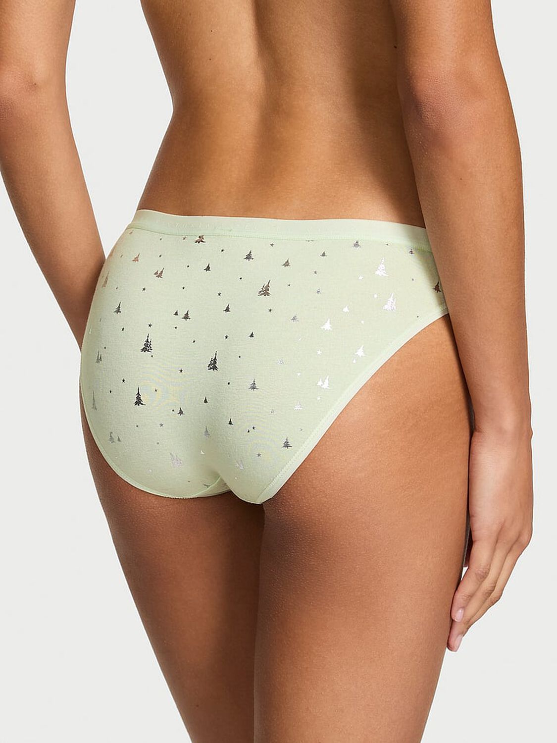 vs Victoria's Secret Stretch Cotton Bikini Panty Mint Crush Shimmer Trees 2 of 2 