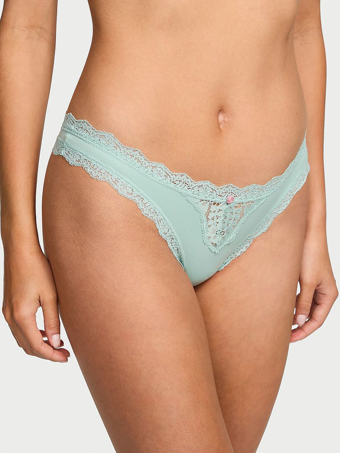 vs Dream Angels Lace-Trim Thong Panty Mint Green 1 of 4 