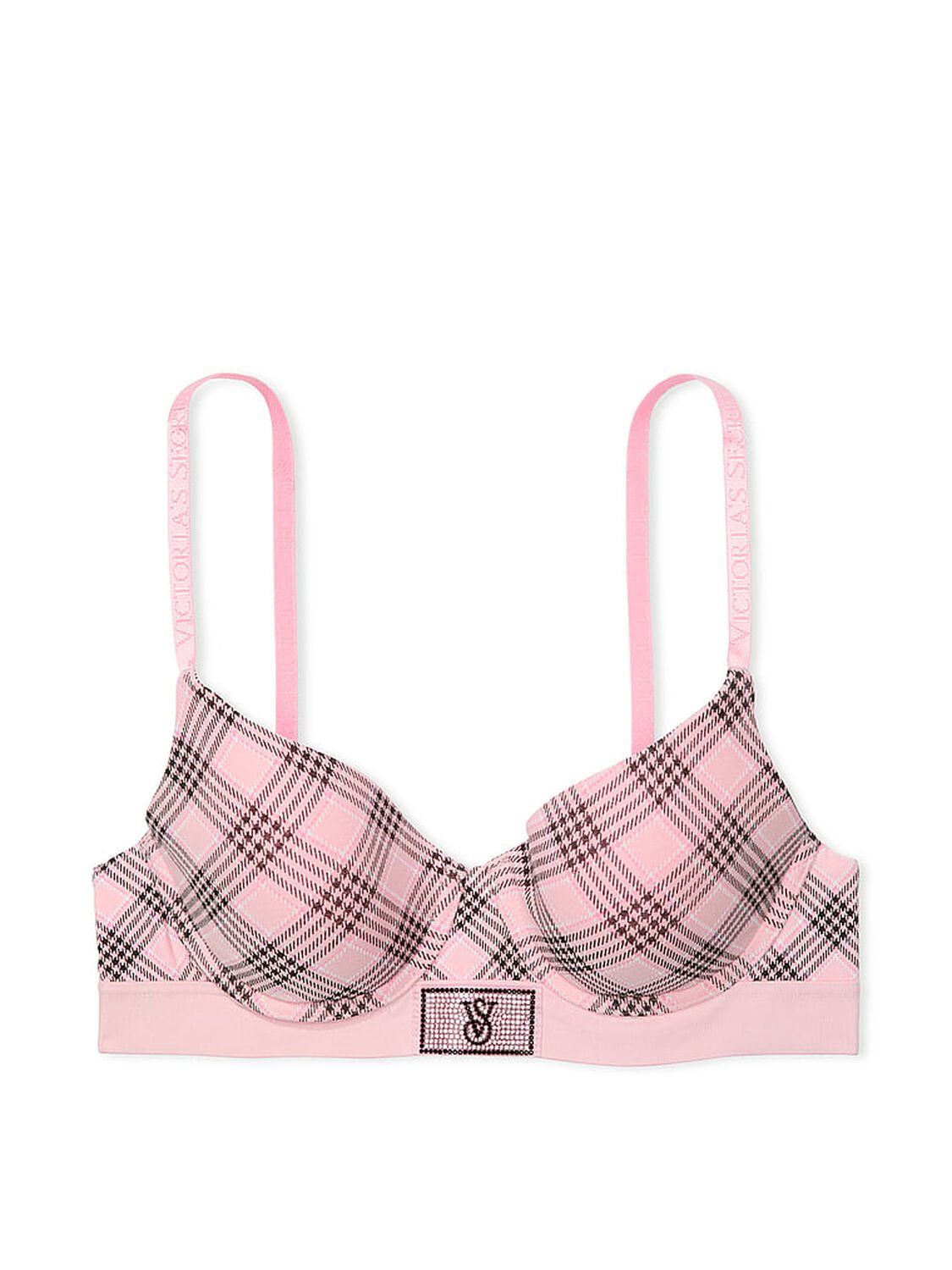 vs The T-Shirt Shine Patch Lightly Lined Demi Bra Pink Plaid 3 of 4 