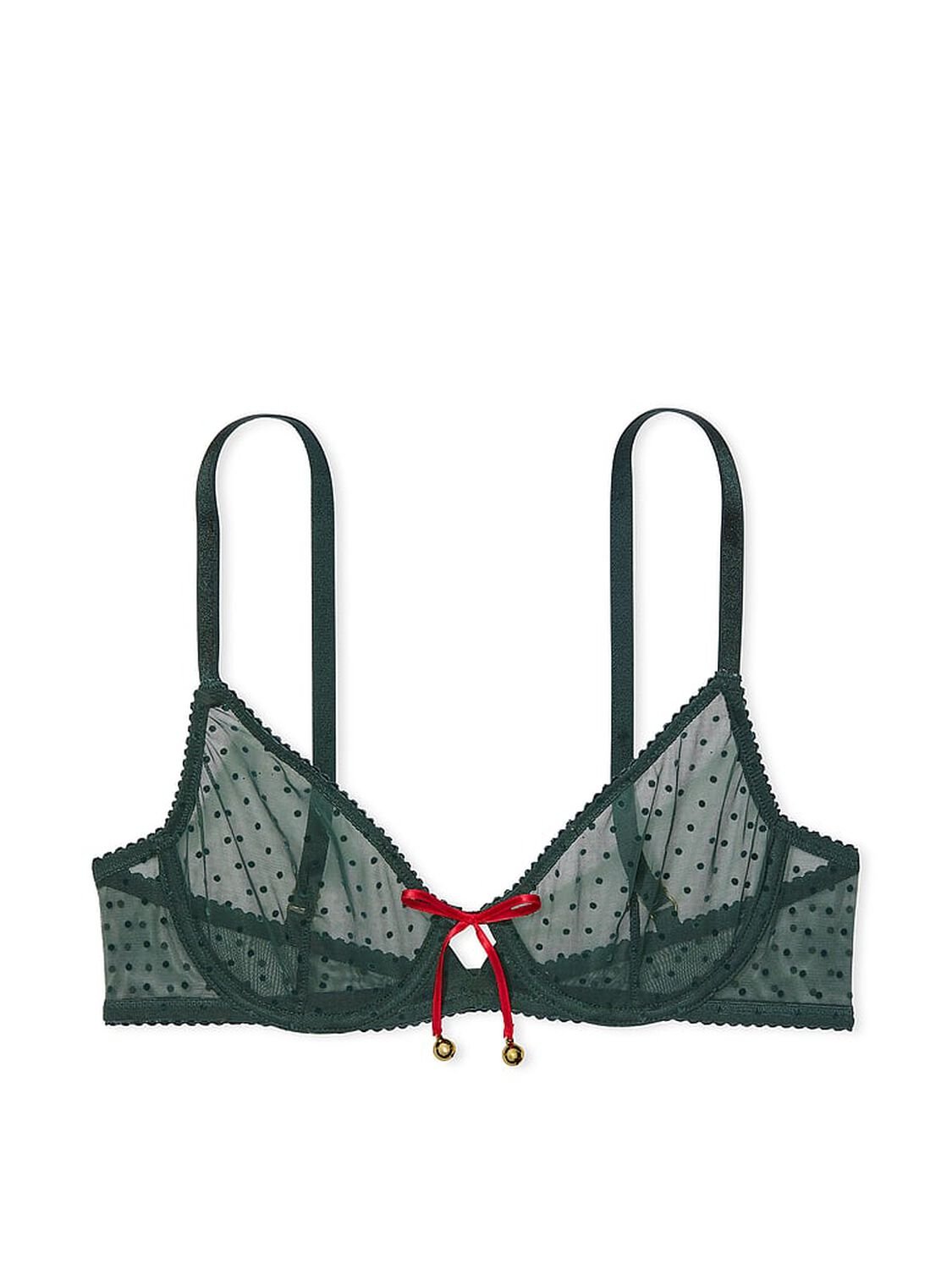 vs Very Sexy Jingle Bells Mesh Unlined Demi Bra Botanical Green 1 of 2 