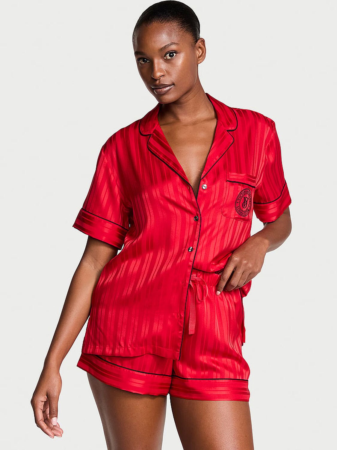 vs Victoria's Secret Glazed Satin Short Pajama Set Lipstick 1 of 4 