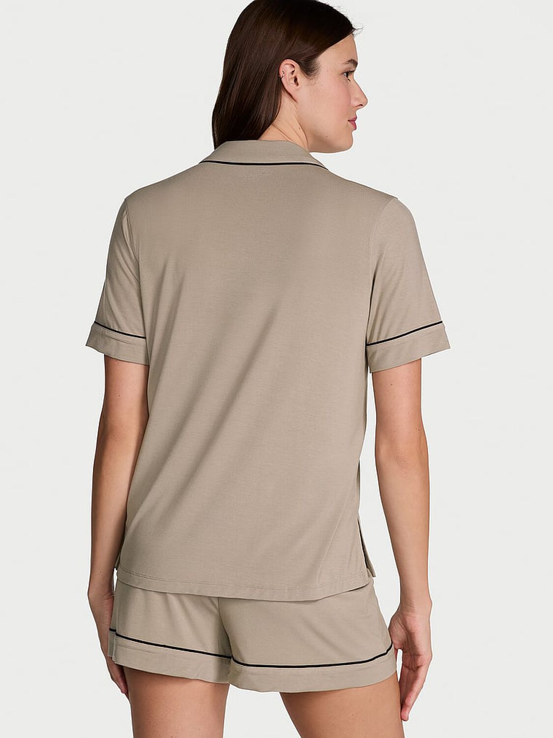 vs Victoria's Secret Modal Soft Short Pajama Set Turtle Dove W Black Piping 1 of 2 