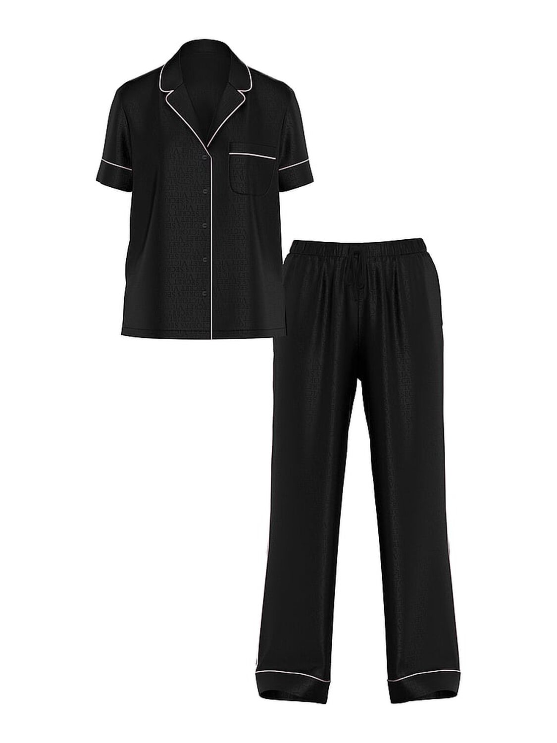 vs Victoria's Secret Glazed Satin Short-Sleeve Long Pajama Set Black 3 of 3 