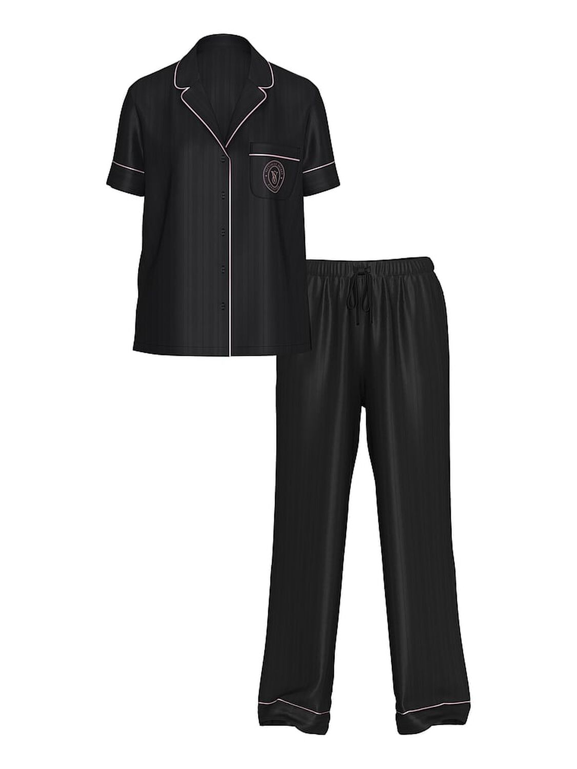 vs Victoria's Secret Glazed Satin Short-Sleeve Long Pajama Set Black 2 of 2 