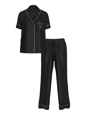 Glazed Satin Short-Sleeve Long Pajama Set