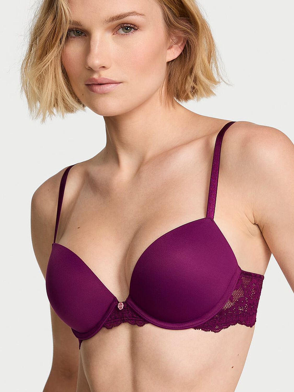 vs Dream Angels Smooth & Lace Push-Up Bra Rhubarb 1 of 3 