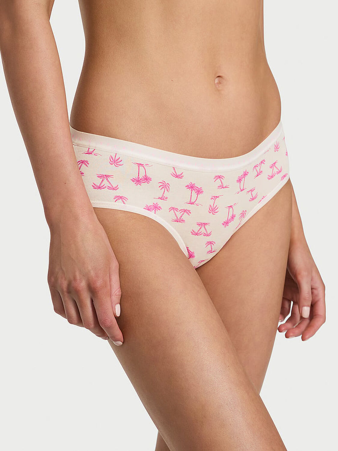 vs Victoria's Secret Stretch Cotton Hiphugger Panty White & Pink Palms 1 of 3 