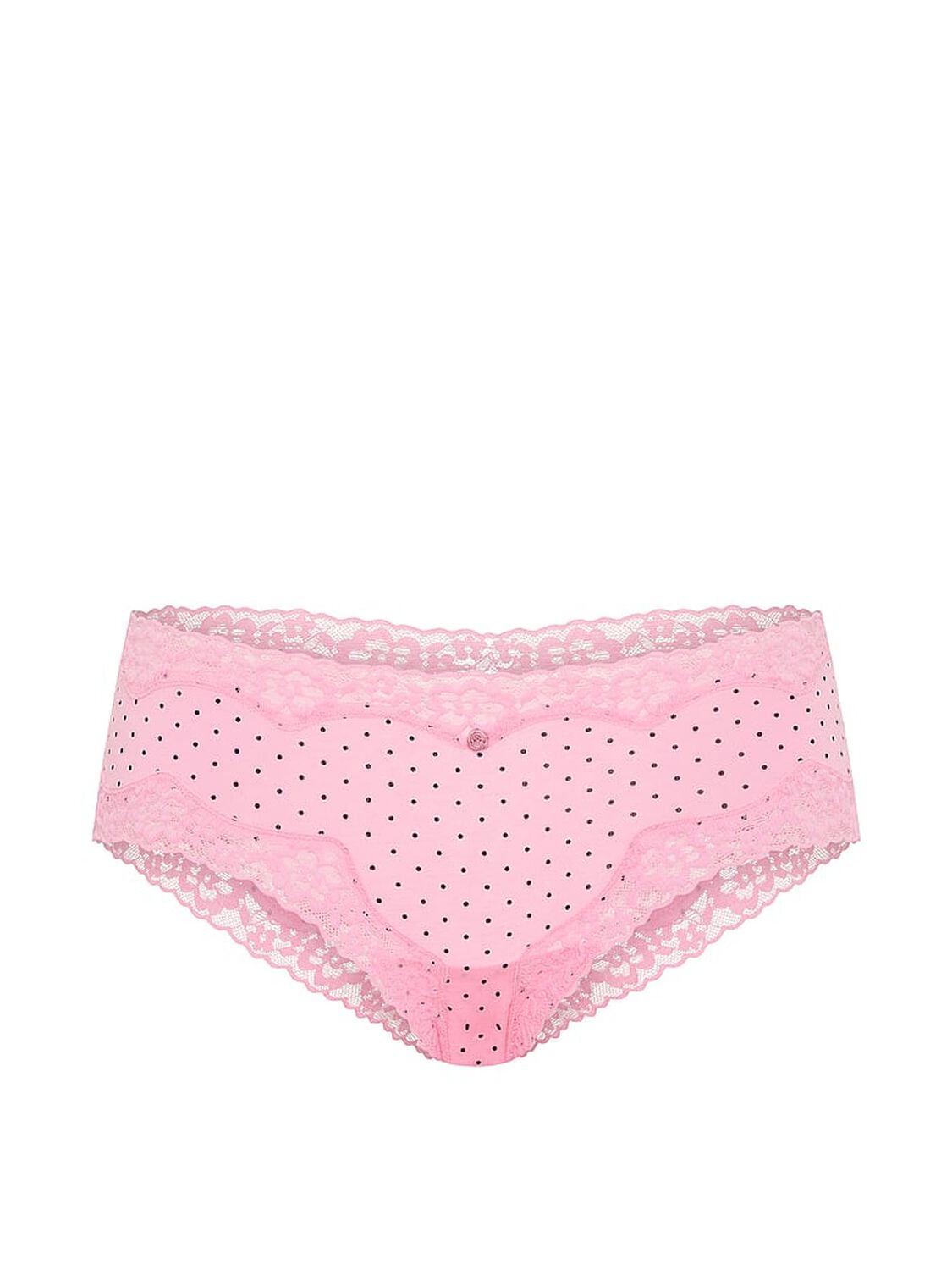 vs Lace Trim Cotton Lace-Waist Cheeky Panty Victoria Pink Pin Dots 3 of 3 