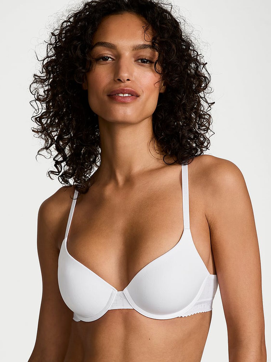 vs The T-Shirt Pointelle Logo Lightly Lined Demi Bra Vs White 1 of 3 
