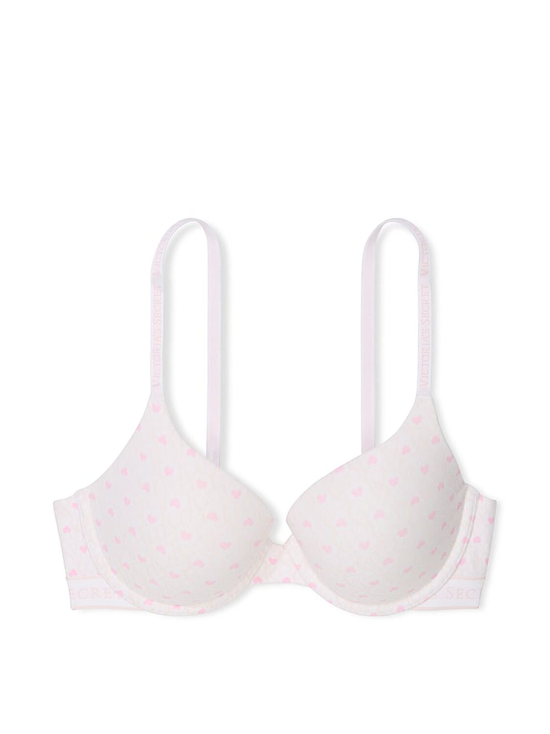 vs The T-Shirt Push-Up Perfect Shape Cotton Bra White & Pink Hearts 1 of 3 