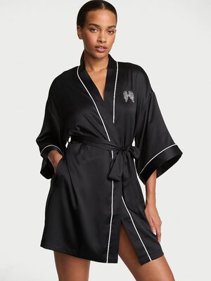 Signature Satin Short Piped Robe
