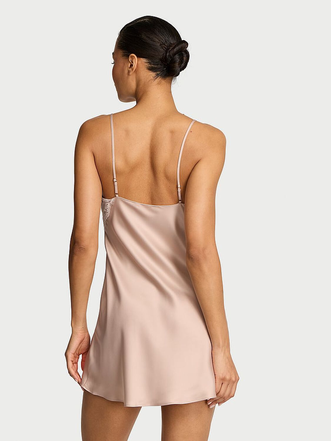 vs Dream Angels Satin Lace-Trim Short Slip Dress Oyster 2 of 3 