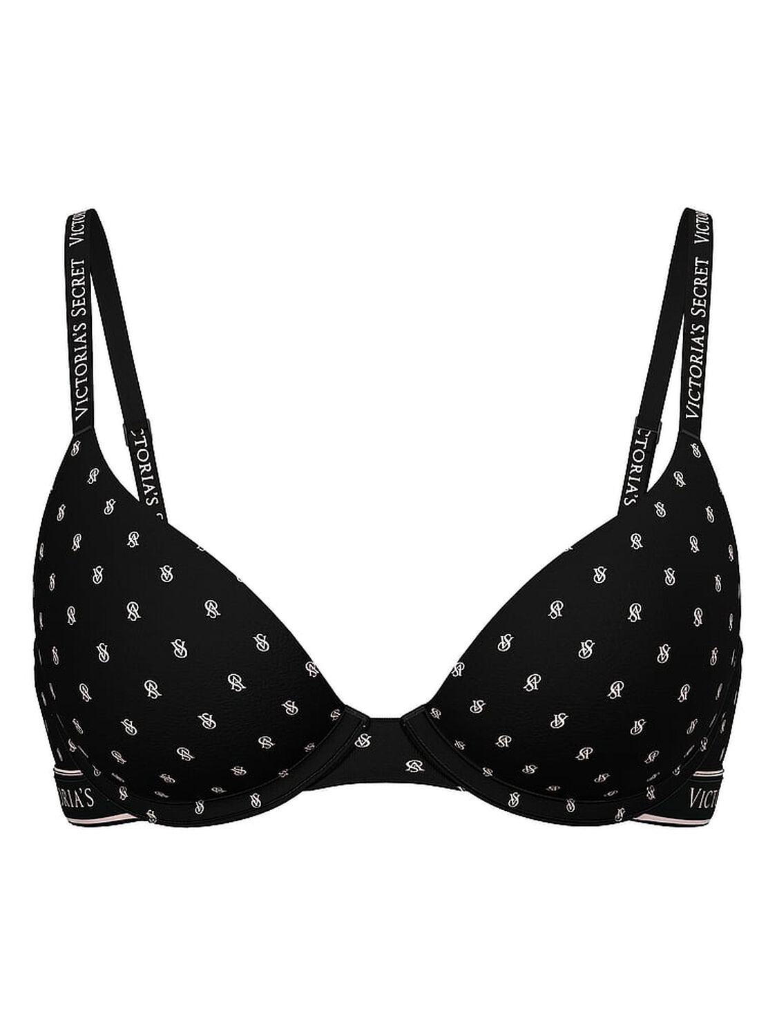 vs The T-Shirt Lightly Lined Cotton Demi Bra Black Logos 3 of 3 