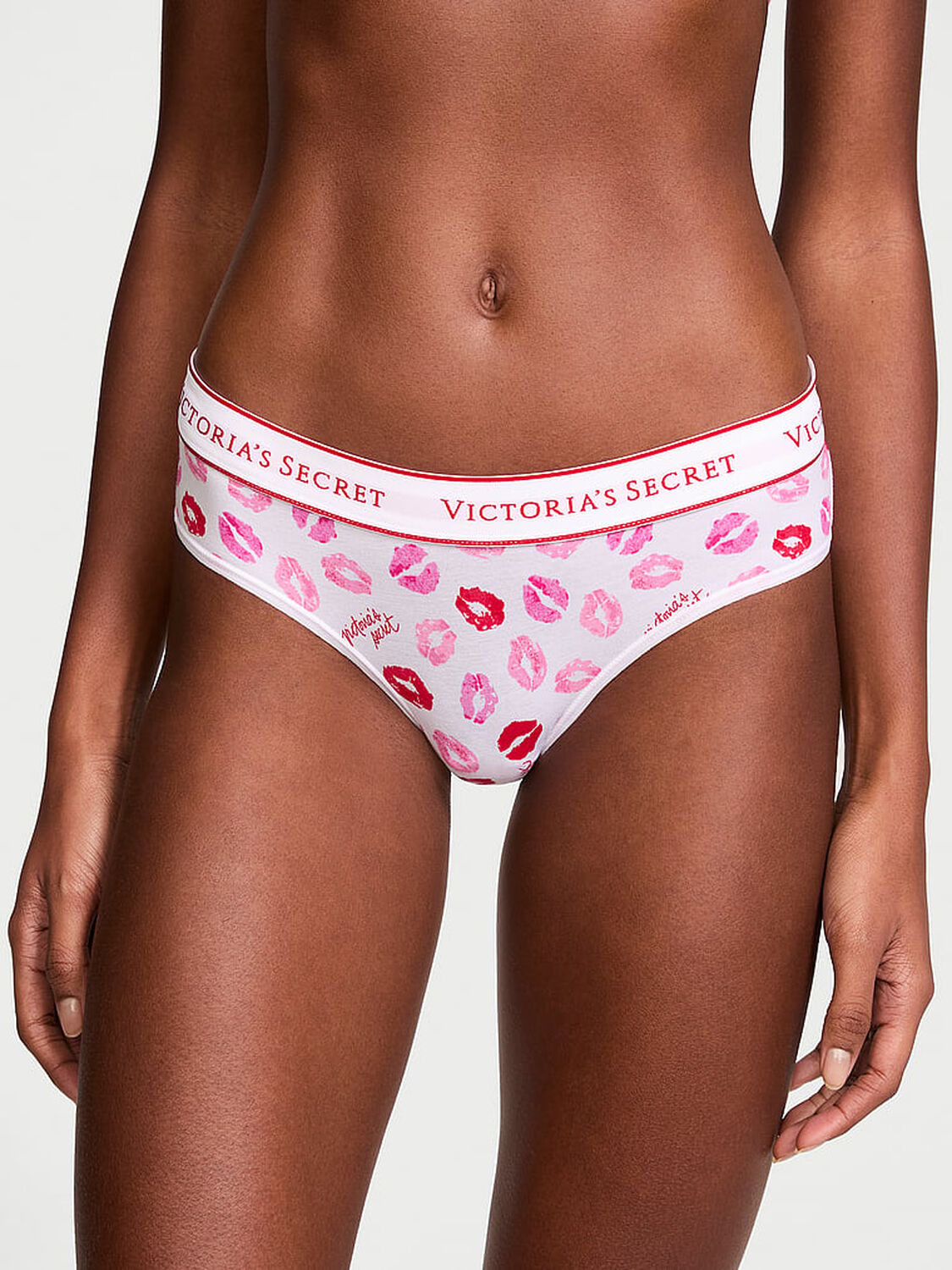 vs Cotton Logo Cotton Hiphugger Panty White Kisses 1 of 3 