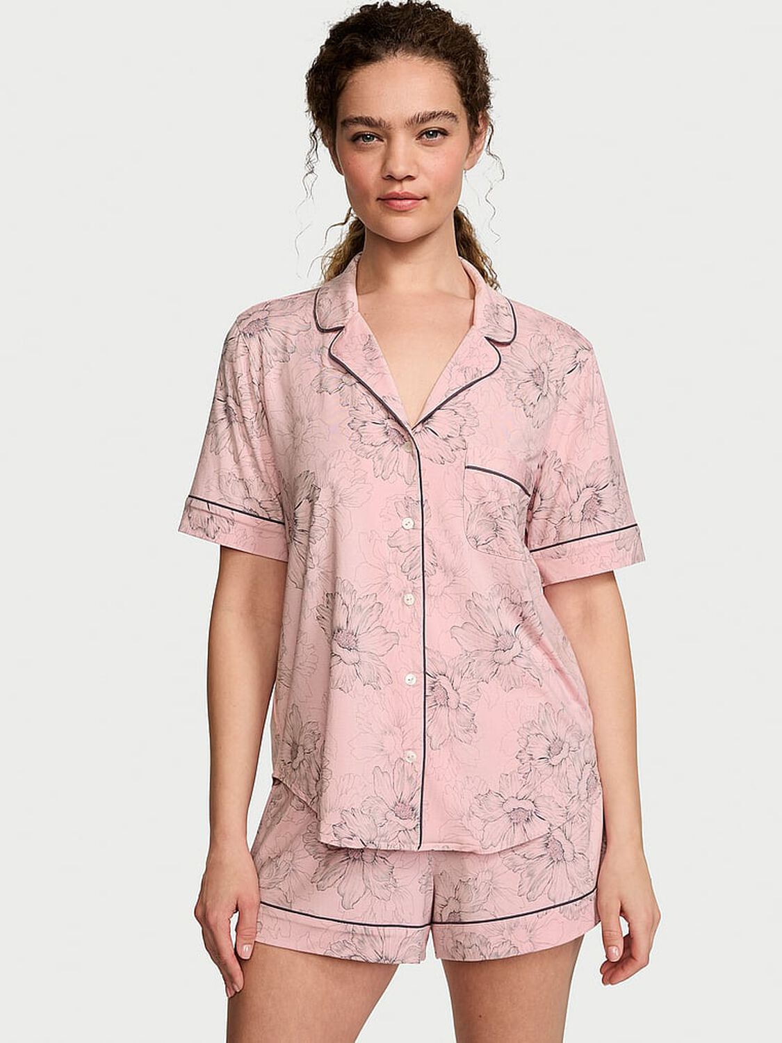vs Victoria's Secret Modal Short Pajama Set Pink Outline Floral 1 of 4 