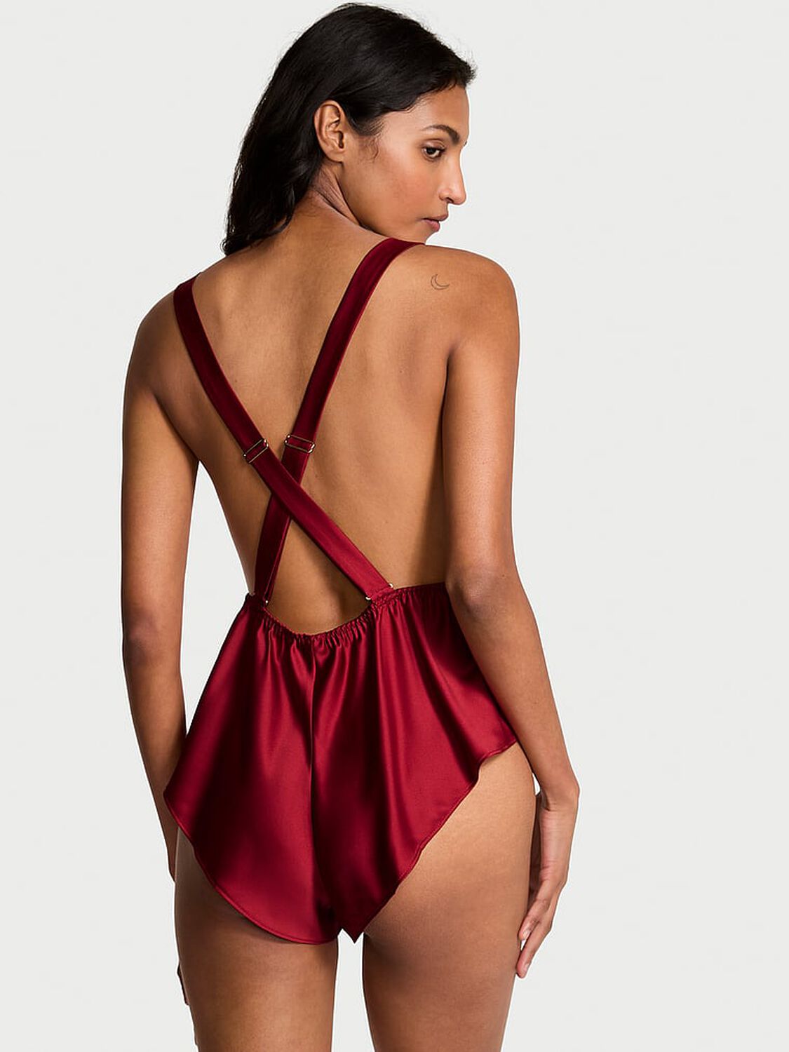 vs Very Sexy Satin Lace-Trim Square-Neck Flutter Romper Red Lacquer 2 of 3 