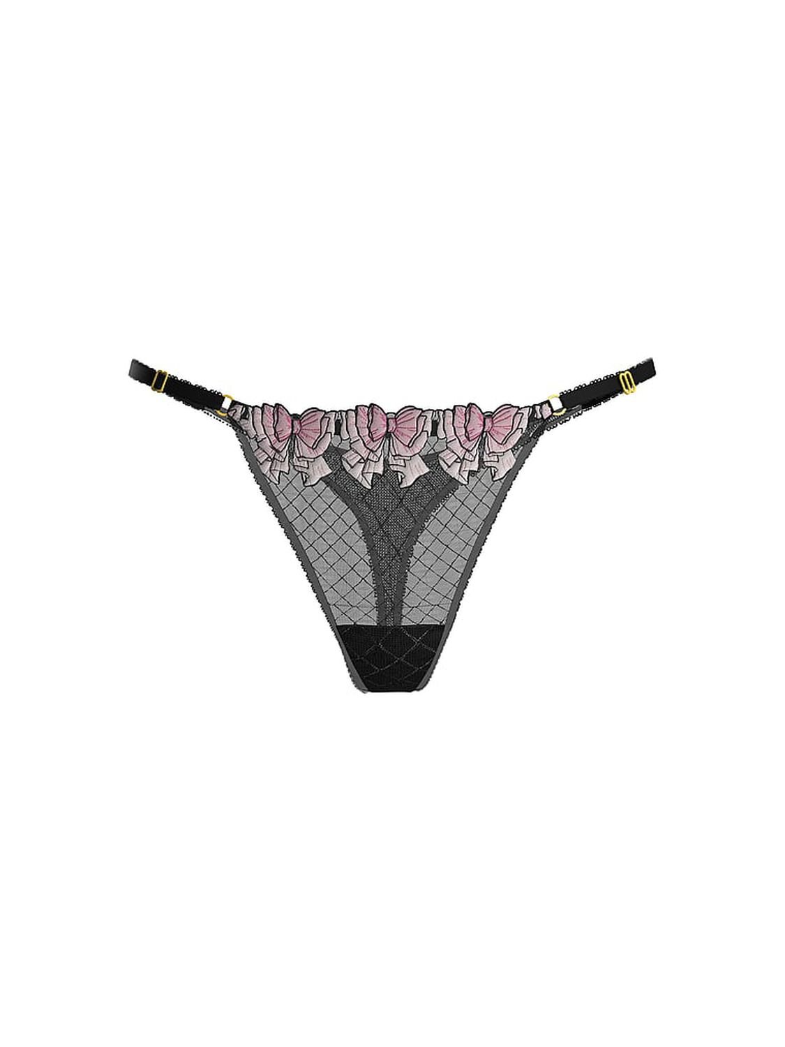 vs Victoria's Secret Tease Bow Embroidery Adjustable String Thong Panty Black 3 of 3 