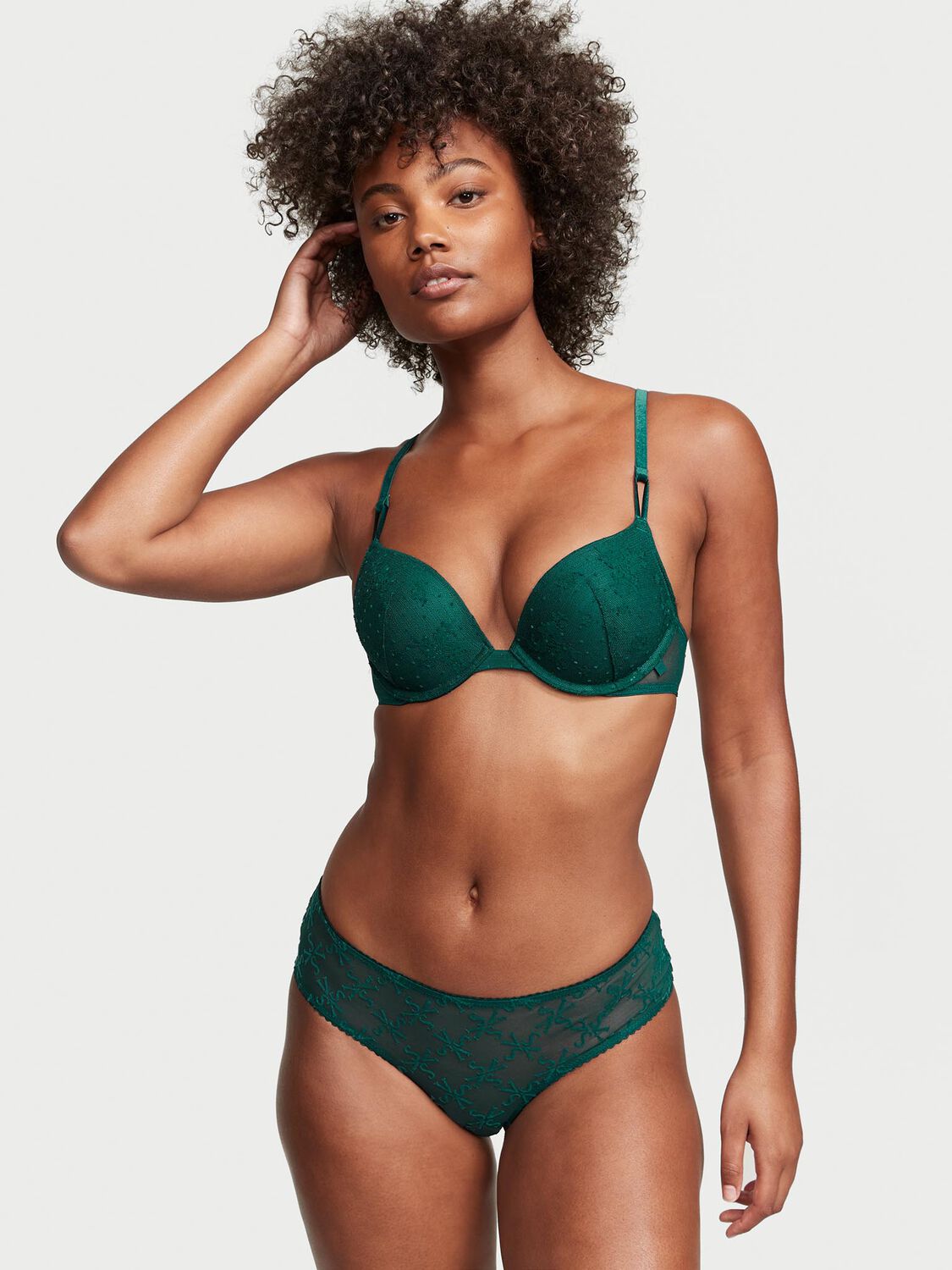 vs Victoria's Secret Flocked Logo Mesh Cheeky Panty Green Flocked Logo 1 of 3 
