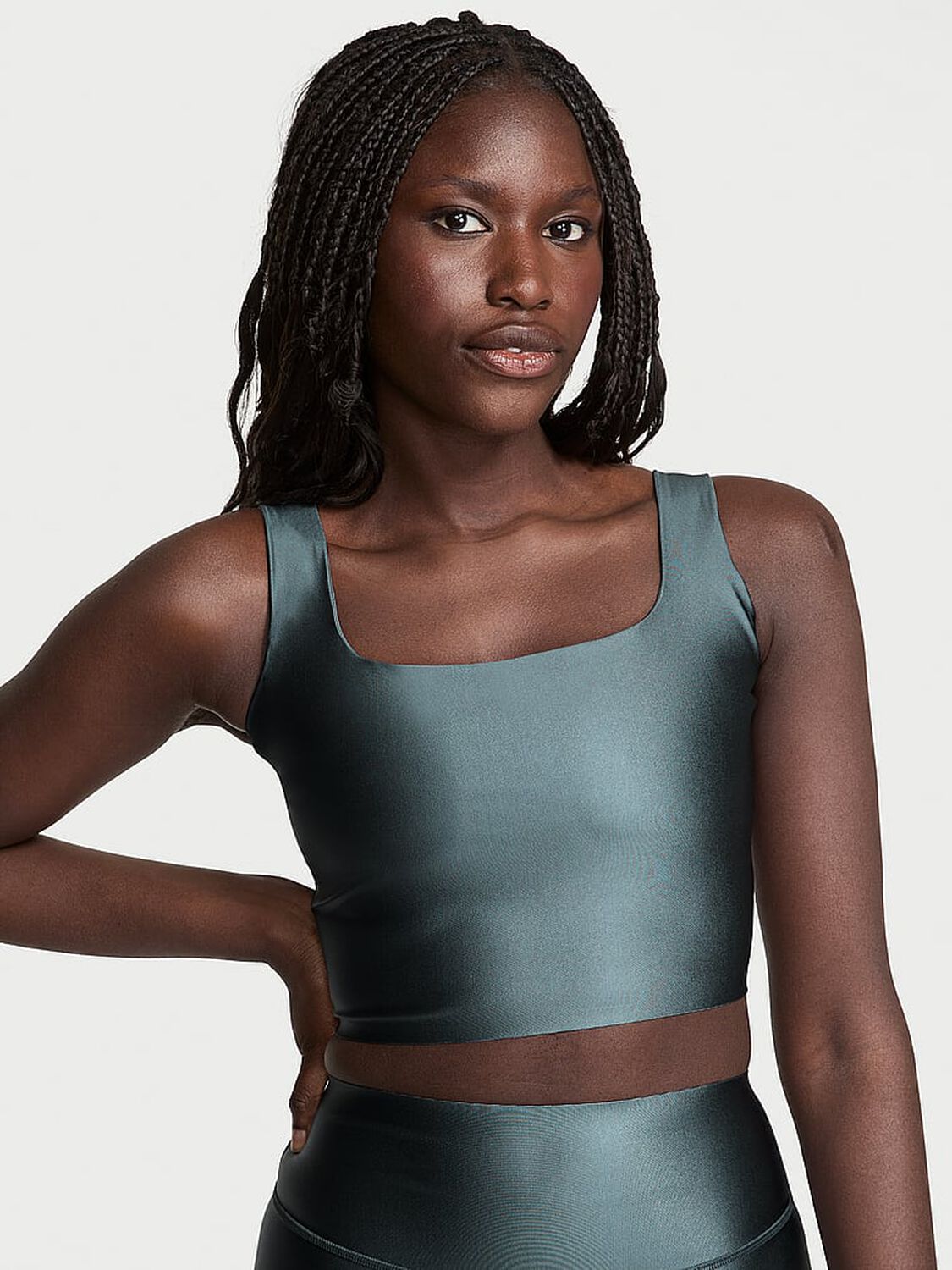 vs Vsx VSX GlossyTech&trade; Square-Neck Bra Top Dark Steel 1 of 4 