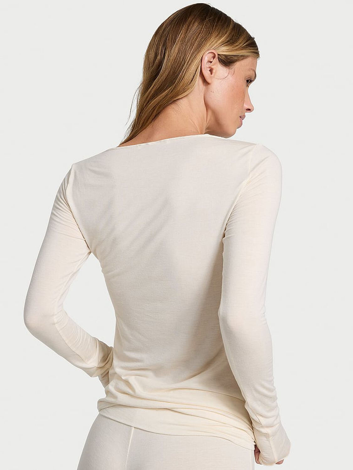 vs Victoria's Secret Luxe Cashmere Knit Long-Sleeve Top Heather Candlelight 2 of 2 